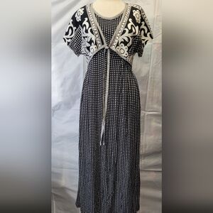 Vintage Black And White Floral Long Dress Size Small
